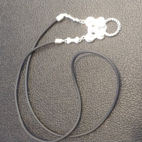 Puppy Dog Silver Pendant Black Rubber 27 inch Unique Necklace Boho - Picture 2 of 3